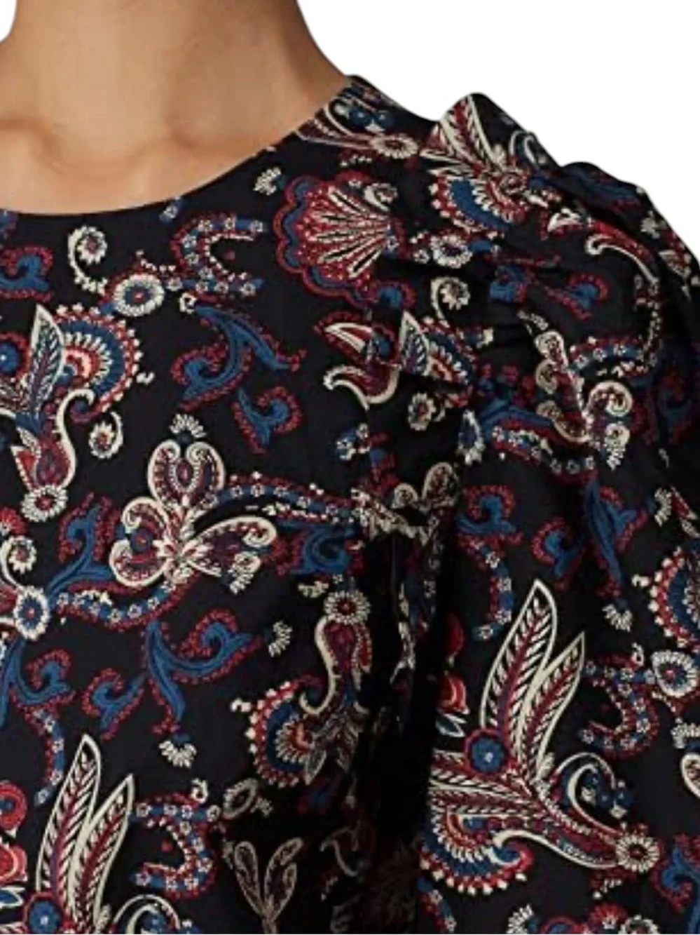 ba&sh Rym Black Paisley Puff-Sleeve ruffled blouse size L excellent condition - Picture 3 of 16